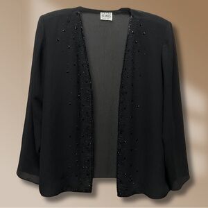 R&M Richards Women's Black Beaded Embellished Open Front Dress Jacket L/XL